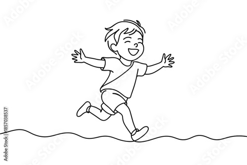 Joyful cartoon boy running with arms outstretched in a playful, energetic pose