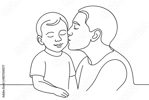 Parent kissing child on cheek with eyes closed in a loving gesture