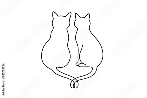 Two cats sitting back to back with tails intertwined forming a heart shape