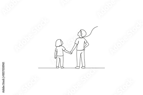 Two children holding hands and looking up together with a sense of wonder and imagination