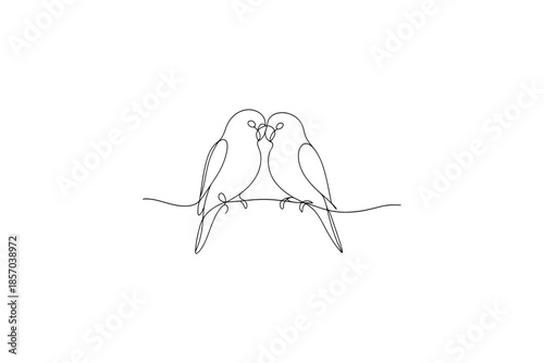 Two birds in love, drawn with a single continuous line on a white background