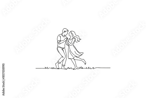 Wallpaper Mural Couple dancing joyfully in a continuous line drawing style, capturing movement and connection Torontodigital.ca
