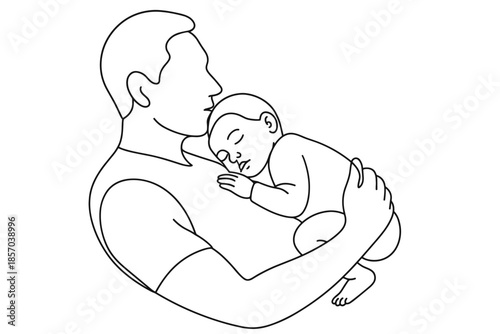 Father holding his sleeping baby close, a tender moment of paternal love and care