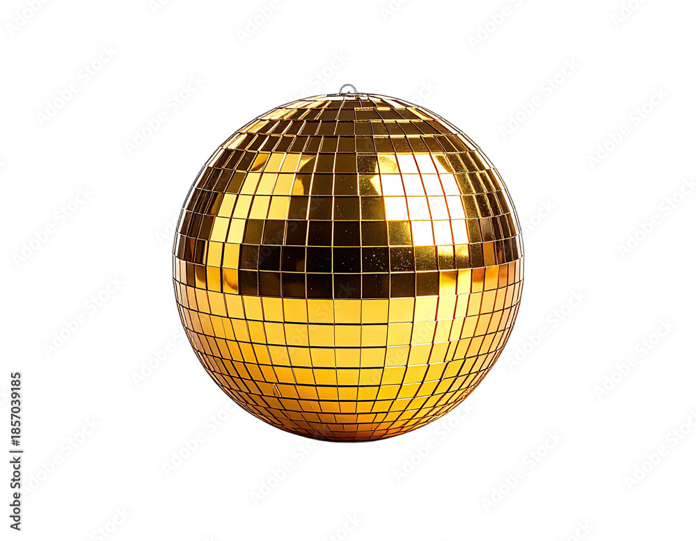 Fototapeta premium Golden sphere, reflecting light, suspended against black, creates mesmerizing effect