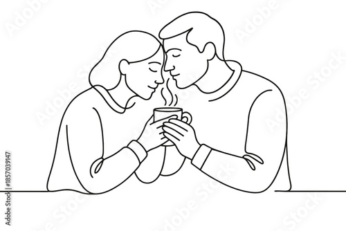 Couple sharing a warm drink together, enjoying a moment of closeness and comfort