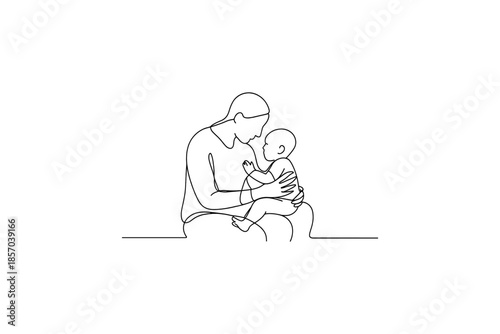 Minimalist line art of a parent holding a baby, conveying love and connection