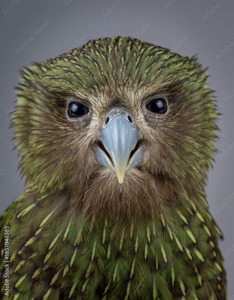 Fototapeta premium Kakapo-Porträt – seltener Eulepapagei aus Neuseeland