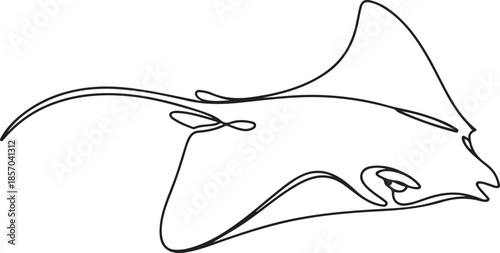 Stingray fish, sea fox continuous line drawing. One line art of predatory fish, seafood, marine animals, one line Art icon drawing