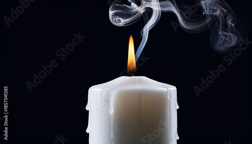 burning white candle with dripping wax and animated smoke trail isolate