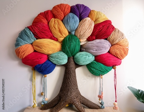 colorful yarn tree wall hanging intricate woven design