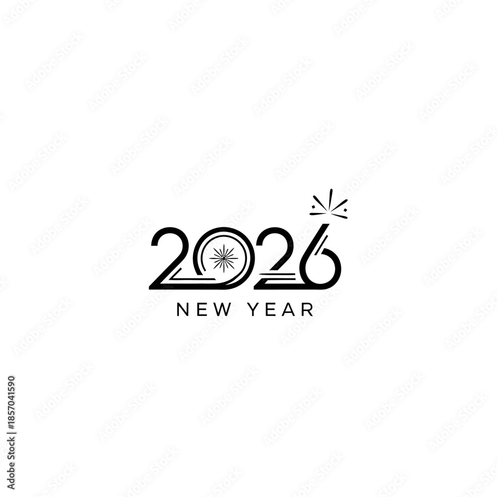 Fototapeta premium Happy New Year 2026 graphic with festive elements.