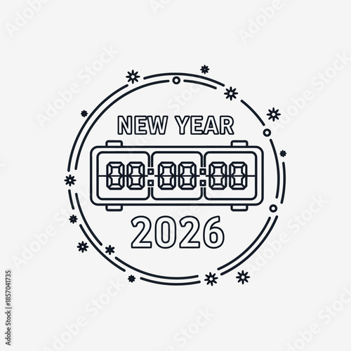 New Year 2026 Digital Clock Countdown Celebration.