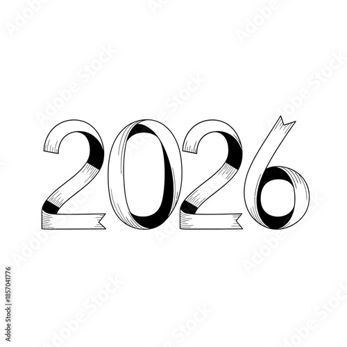 Stylized 2026 numbers formed from ribbon with a handdrawn aesthetic.