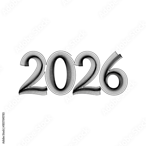 Stylized 2026 numbers with unique line art texture.