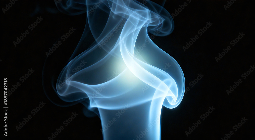 Obraz premium Ethereal blue smoke swirling in dark space with glowing center