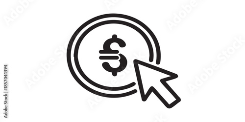 Coin with currency and mouse pointer solid icon, osint analytics concept. Vector graphics. Choosing currency, money sign on white background, style icon mobile or web design