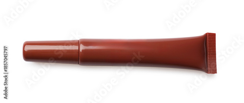Beautiful brown lip gloss isolated on white, top view