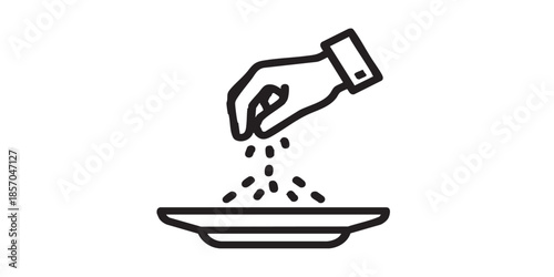 Hand with seasoning and plate solid icon, cooking concept. Vector graphics. Spices sign on white background, style icon mobile or web design.
