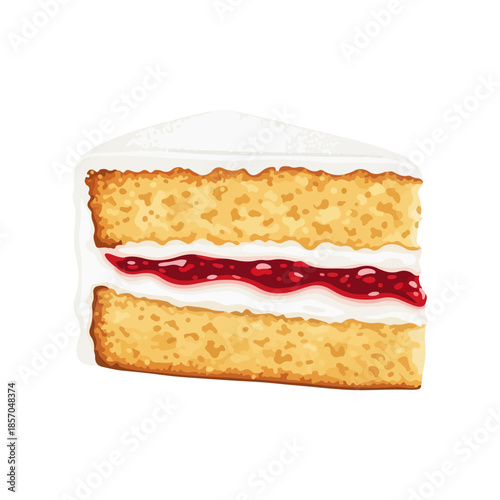 Flat Vector Illustration of Victoria Sponge Cake – Classic British Dessert