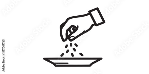 Hand with seasoning and plate solid icon, cooking concept. Vector graphics. Spices sign on white background, style icon mobile or web design.
