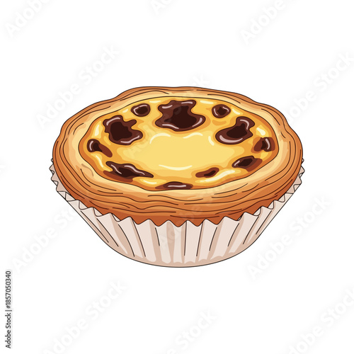 Flat Vector Illustration of Pastel de Nata – Traditional Portuguese Custard Tart
