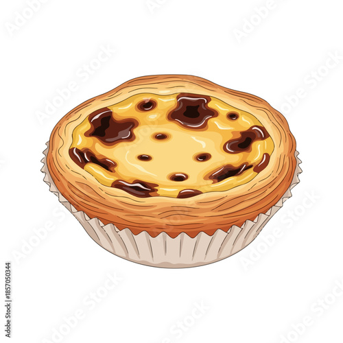 Flat Vector Illustration of Pastel de Nata – Traditional Portuguese Custard Tart