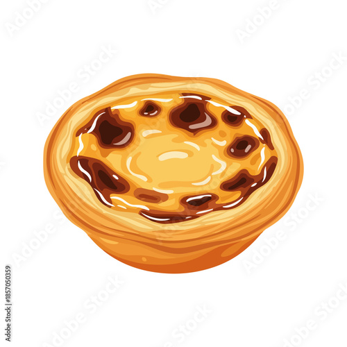 Flat Vector Illustration of Pastel de Nata – Traditional Portuguese Custard Tart