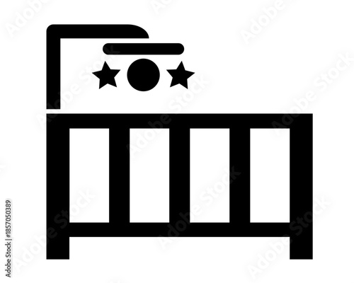 Ilustración silueta de cuna de bebe vacía. Vector con estilo minimalista.