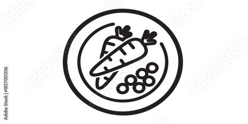 Plate with two carrots and peas solid icon, vegetables concept. Vector graphics. Food sign on white background, style icon mobile or web design.
