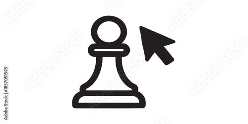Sticker with chess pawn and mouse pointer solid icon, game concept. Vector graphics. Gaming sign on white background, style icon mobile or web design.
