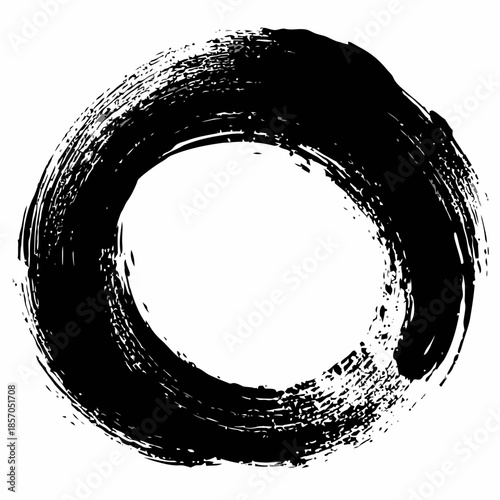 Black Enso Zen Circle Hand Drawn Brush Stroke Symbol of Enlightenment and Universe.