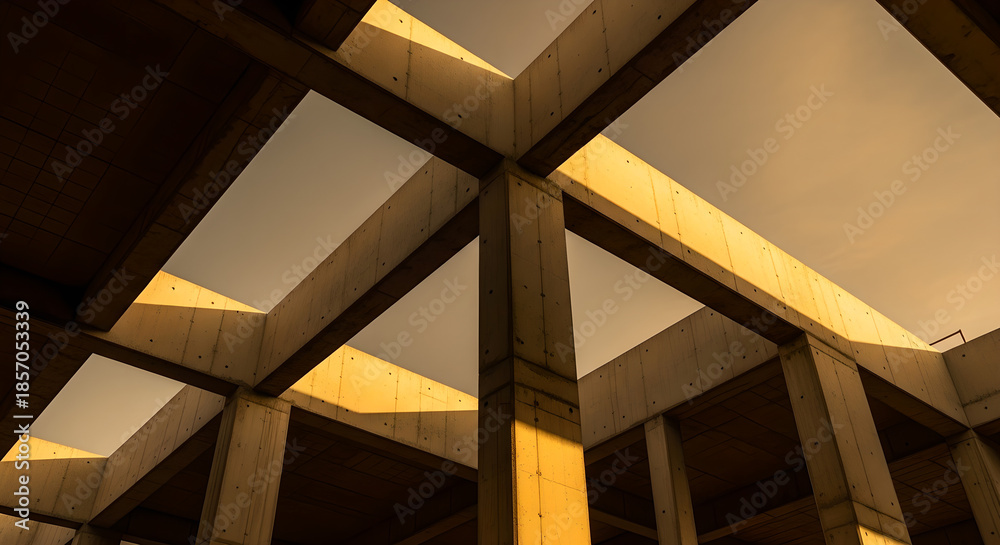Fototapeta premium Concrete Structure Architecture Design Golden Light Low Angle Copy Space