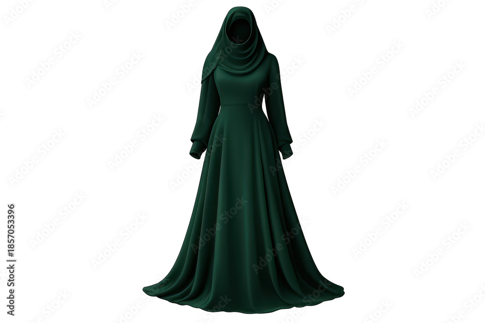 Naklejka premium Elegant Emerald Abaya with transparent background on a black backdrop