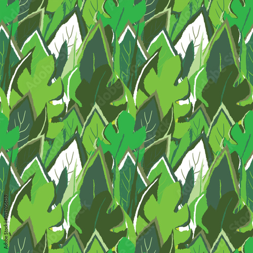 Floral seamless with hand drawn color exotic monstera leaves. Cute summer background. Tropic branches. Modern floral compositions. Fashion vector illustration for wallpaper, fabric, textile.