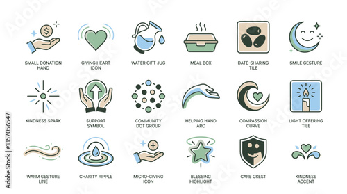 Inspiring collection of icons for charity, donation, and community support projects, perfect for websites, apps, and marketing materials promoting social good initiatives