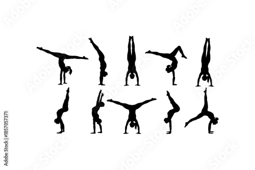 Set of silhouettes of woman and man doing yoga exercises big collection of yoga and meditation vector icon, boy and girl stretching and relaxing her body in many different isolated yoga poses