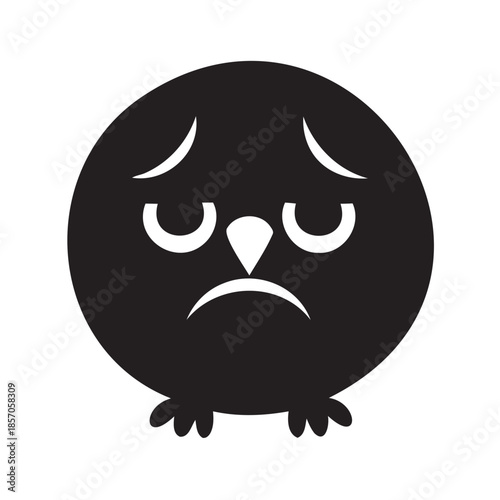 Cute sad bird emoticon with frowning face and closed eyes