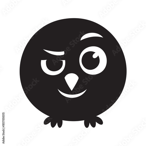 Cute cartoon owl with winking face on black background
