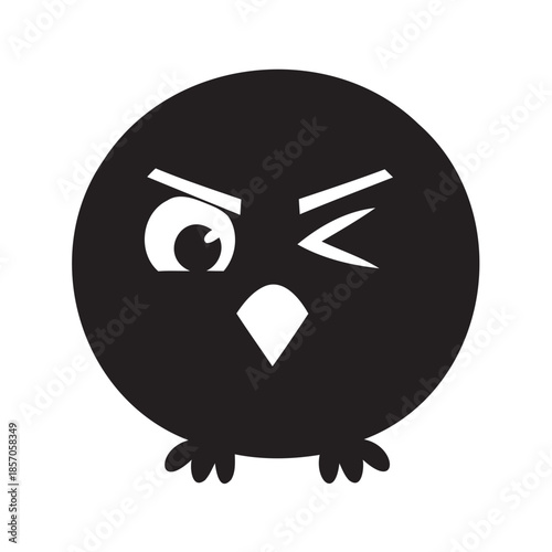 Angry cartoon bird with aggressive expression on black background