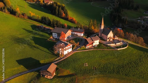 Val di Funes and village Santa Maddalena. Dolomites, Italy