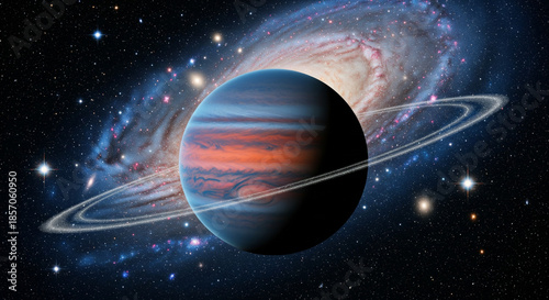 Majestic planets aligned across a vibrant cosmic tapestry, showcasing dazzling spiral galaxies, colorful nebulae, and countless stars in the boundless universal expanse