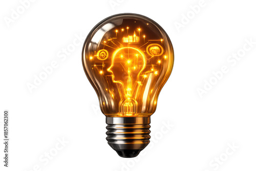 Lightbulb with Head Shape Design on transparent background, bright