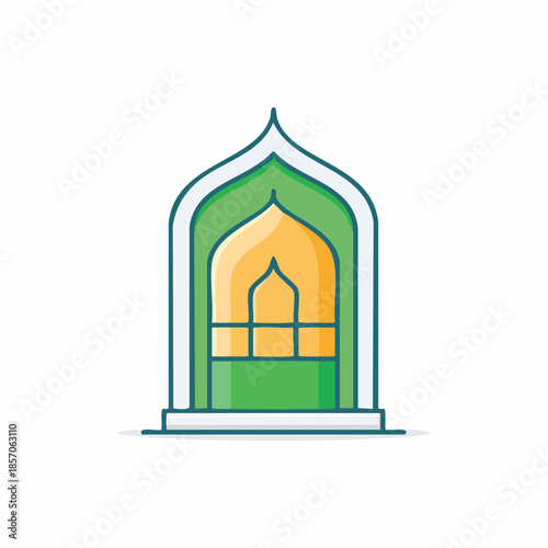 Islamic Archway Icon Green Yellow Illustration.
