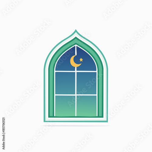 Islamic Arch Symbol with Crescent Moon.