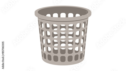 Versatile grey plastic perforated basket illustration, ideal for household storage, laundry, or waste collection, symbolizing organization and home utility