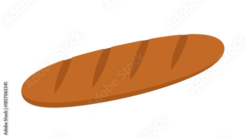Simple flat vector illustration of a freshly baked golden-brown baguette, ideal for culinary themes, bakery icons, and food-related graphic designs with an appetizing look