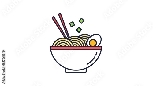 Japanese Ramen Noodle Soup Bowl with Chopsticks - Delicious Asian Cuisine Illustration