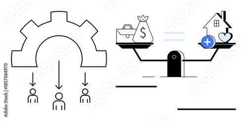 Financial management concept. Financial tools balancing money, assets, and home investments. Financial priorities influencing workflows and decision-making processes. Perfect for business, economics