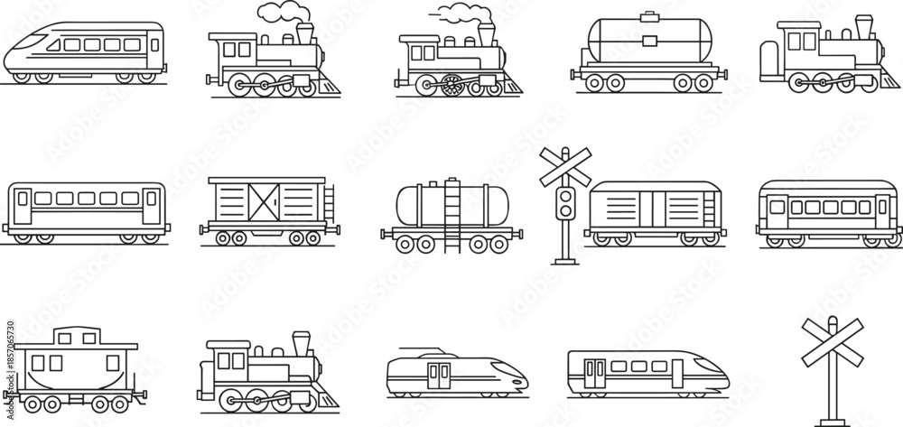 Εκτύπωση καμβά Train and railway transport icon set showing locomotives wagons passenger trains