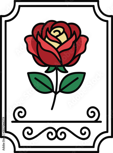 Red Rose Flower Emblem Vector Illustration
